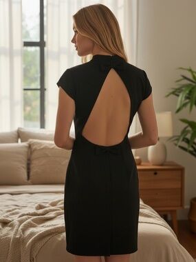 Ann Taylor Studio Black Open-Back Bow Dress Vintage “LITTLE BLACK DRESS” Size 4